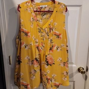 Sleeveless blouse, Rose and Olive, 3X, yellow floral